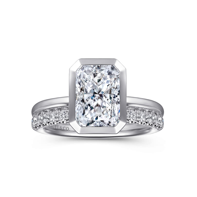 Linny - 14K White Gold Radiant Cut Bezel Set Diamond Engagement Ring - Shot 4