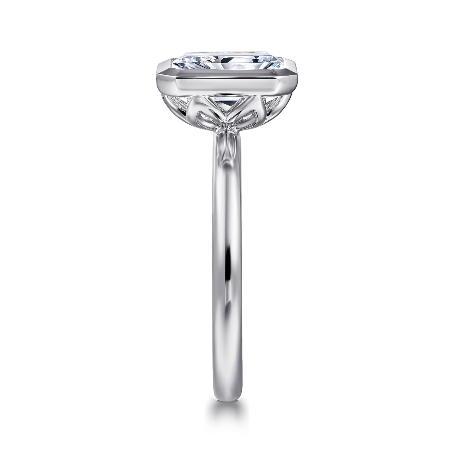 Linny - 14K White Gold Radiant Cut Bezel Set Diamond Engagement Ring - Shot 5