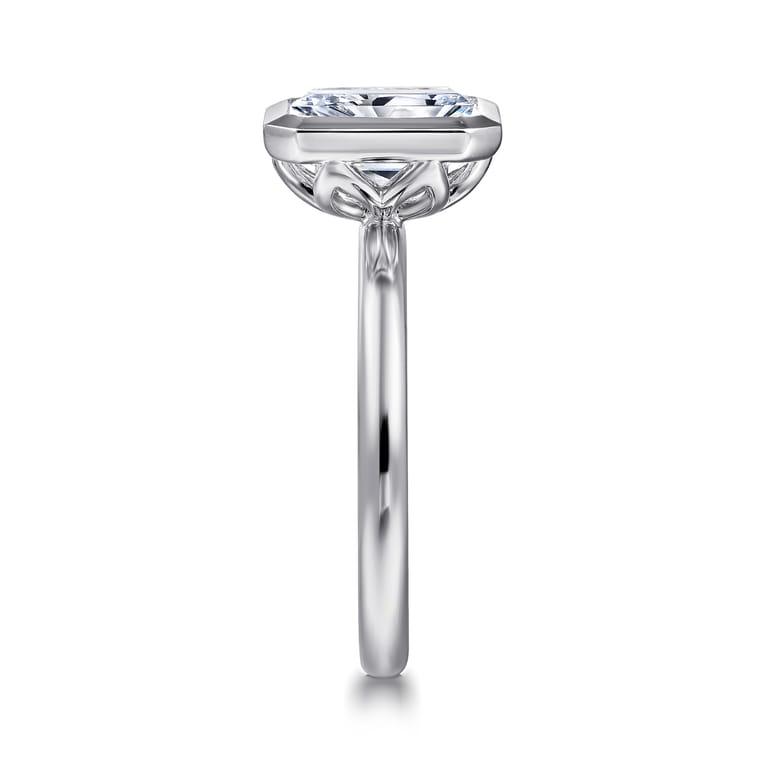 Linny - 14K White Gold Radiant Cut Bezel Set Diamond Engagement Ring - Shot 5