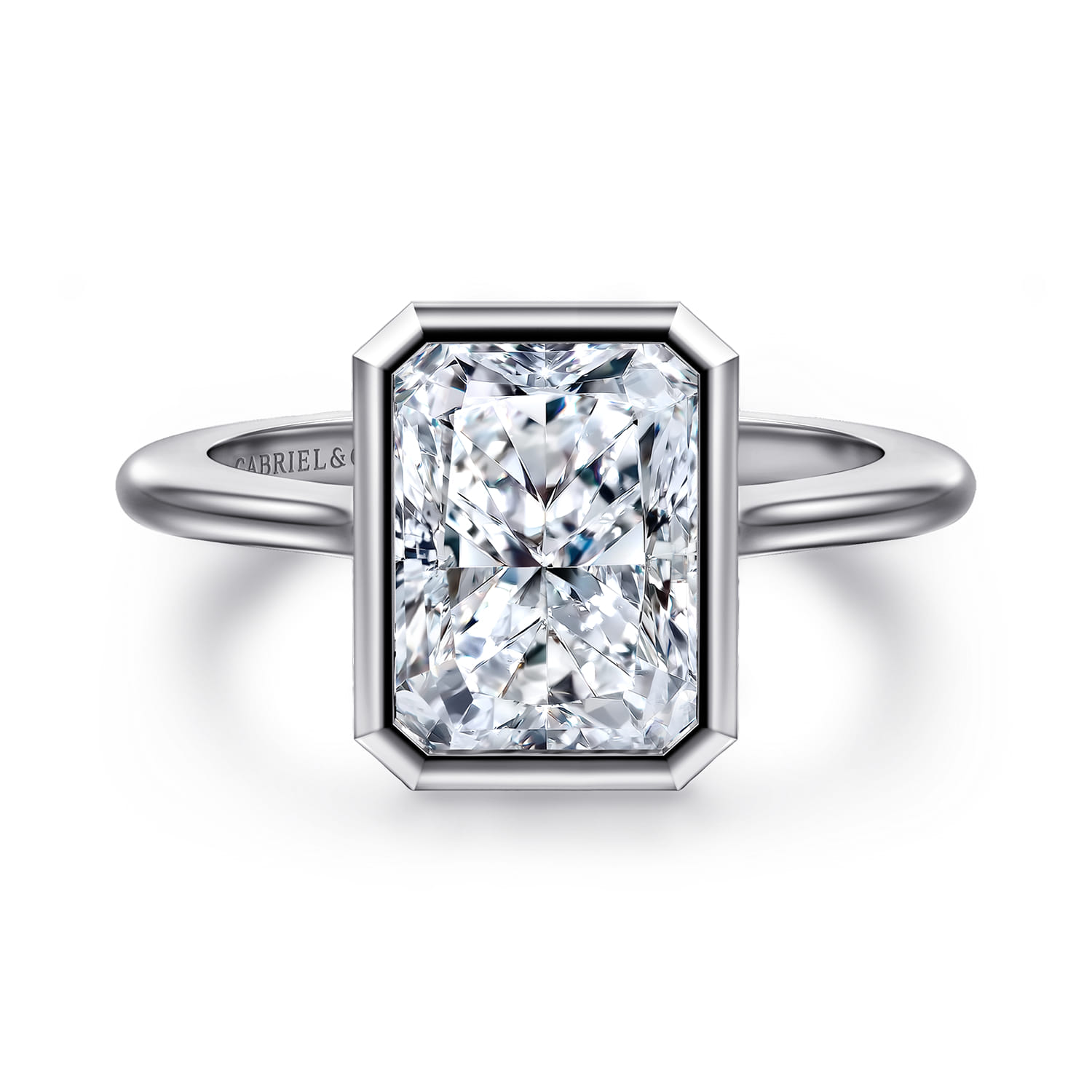 Brooke - 14K White Gold Radiant Cut Bezel Set Solitaire Diamond Engagement Ring - Shot 1