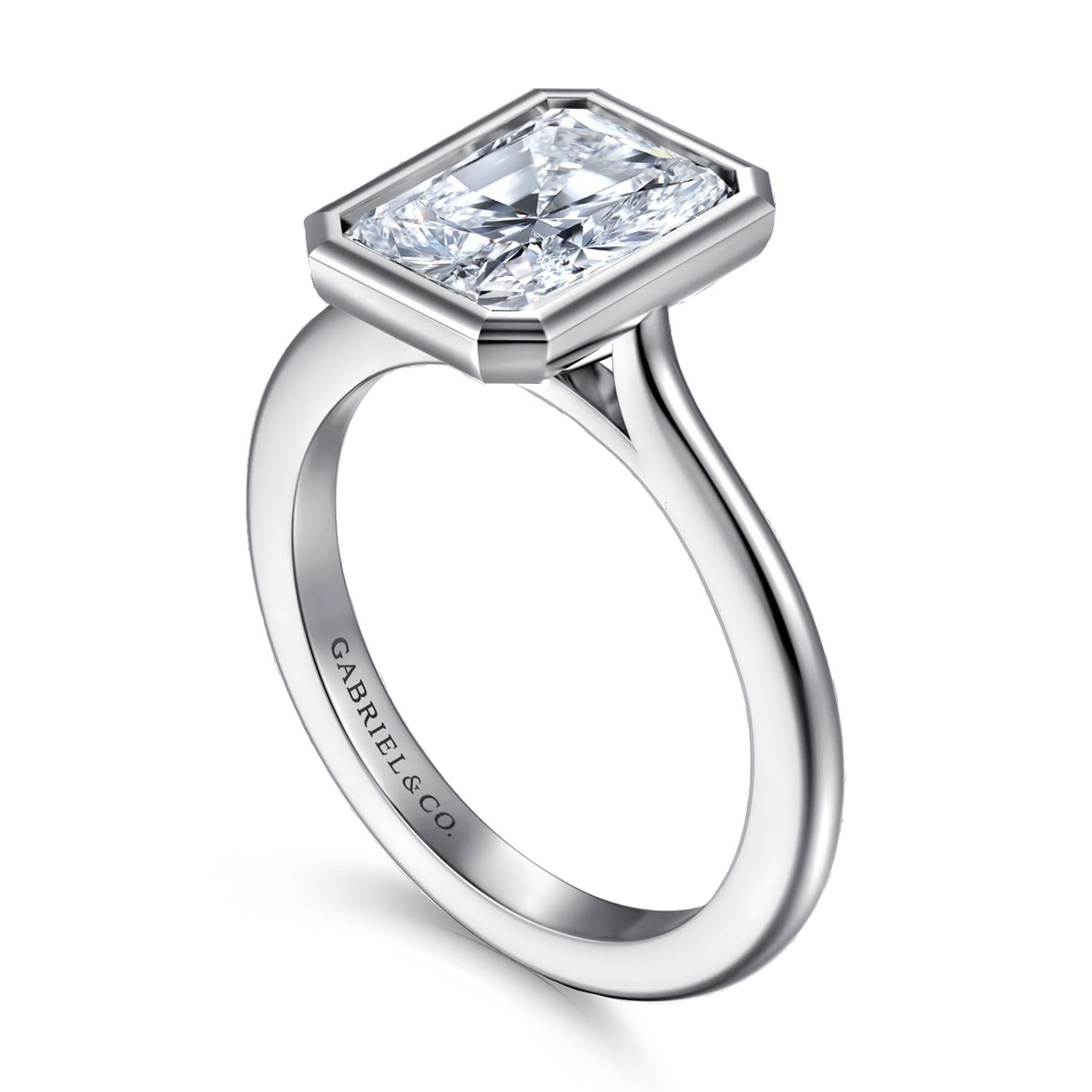 Brooke - 14K White Gold Radiant Cut Bezel Set Solitaire Diamond Engagement Ring - Shot 3
