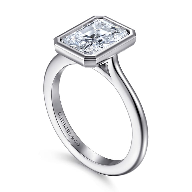 Brooke - 14K White Gold Radiant Cut Bezel Set Solitaire Diamond Engagement Ring - Shot 3