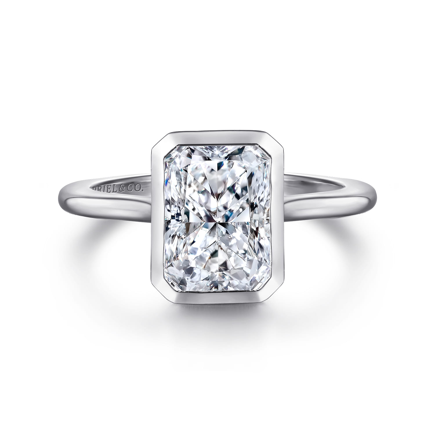 Brooke - 14K White Gold Radiant Cut Bezel Set Solitaire Diamond Engagement Ring - Shot 1