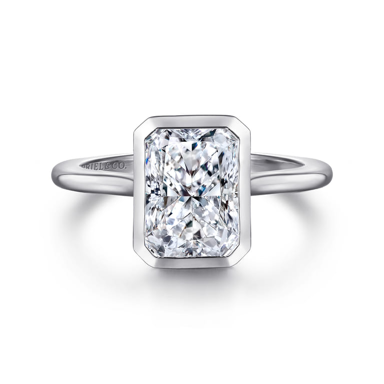 Brooke - 14K White Gold Radiant Cut Bezel Set Solitaire Diamond Engagement Ring - Shot 1