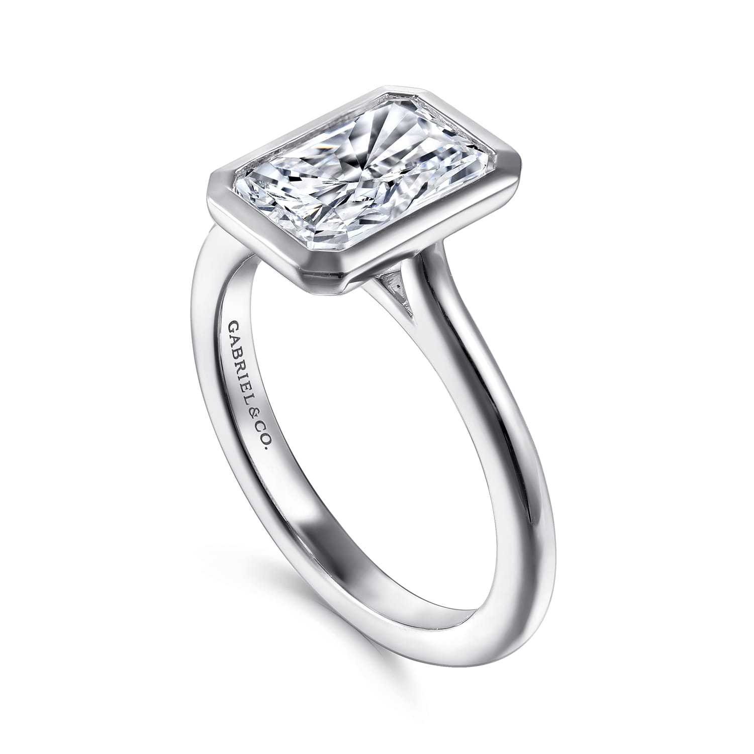 Brooke - 14K White Gold Radiant Cut Bezel Set Solitaire Diamond Engagement Ring - Shot 3