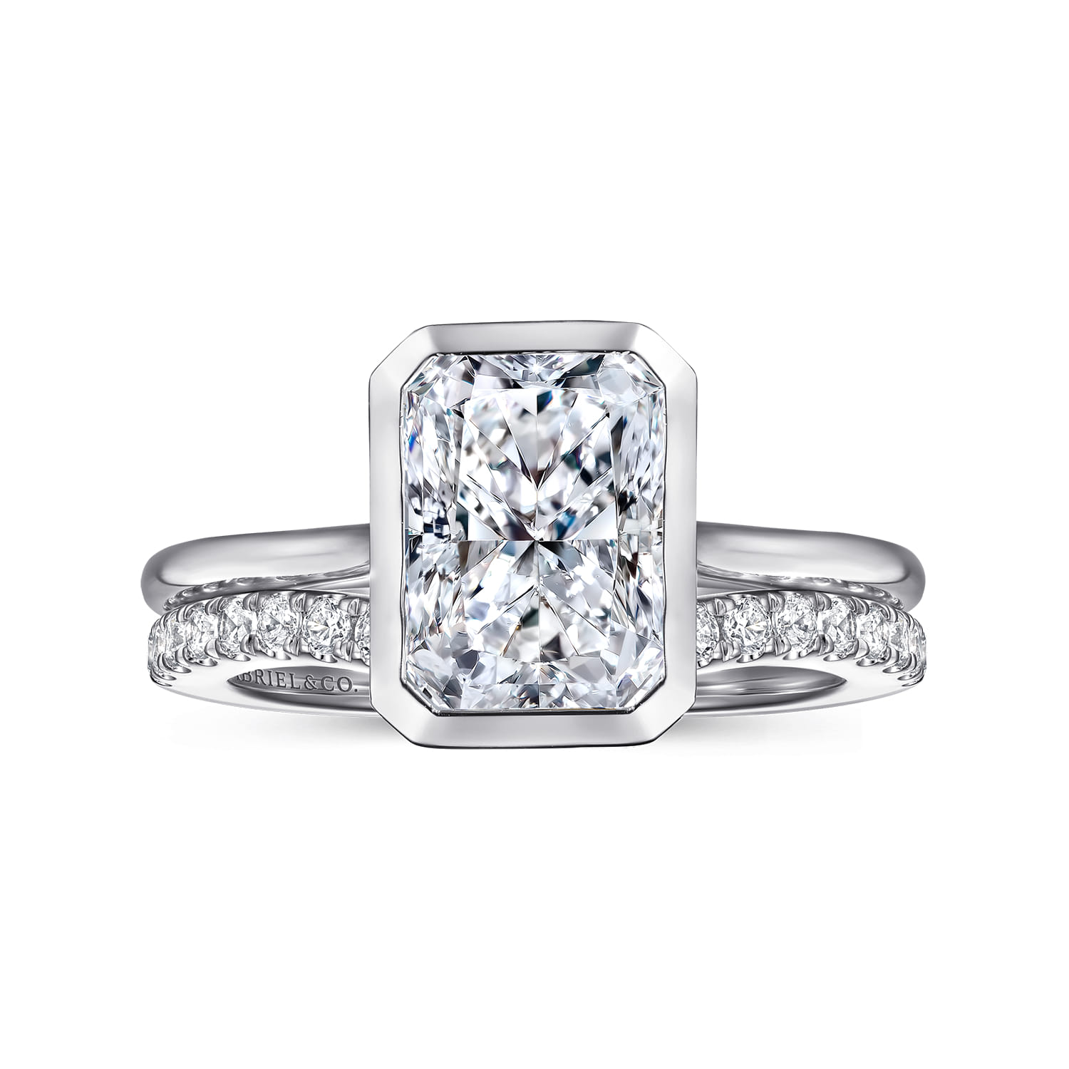Brooke - 14K White Gold Radiant Cut Bezel Set Solitaire Diamond Engagement Ring - Shot 4