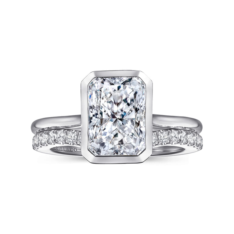 Brooke - 14K White Gold Radiant Cut Bezel Set Solitaire Diamond Engagement Ring - Shot 4