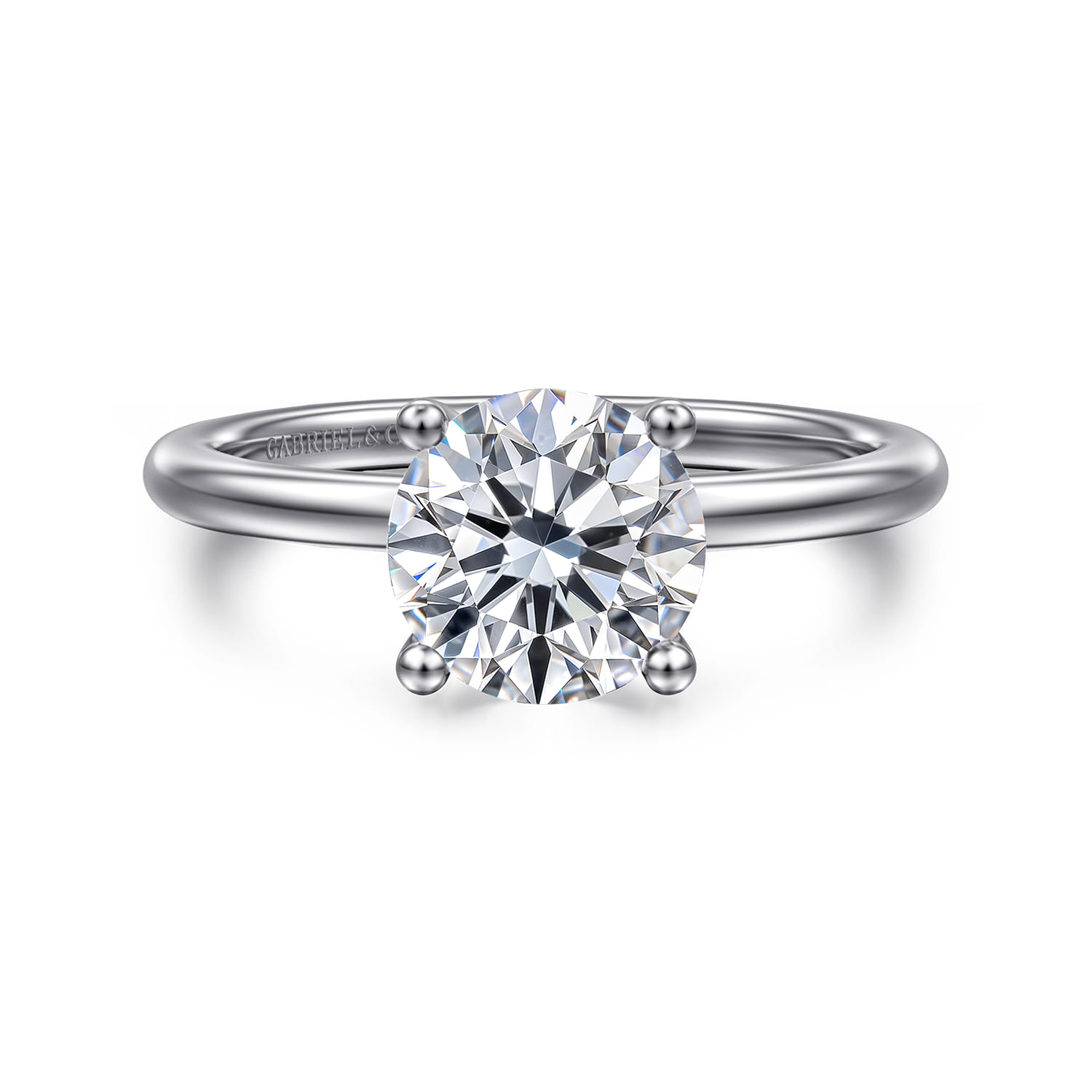 Ady - 14K White Gold Hidden Halo Round Diamond Engagement Ring - 0.05 ct - Shot 1