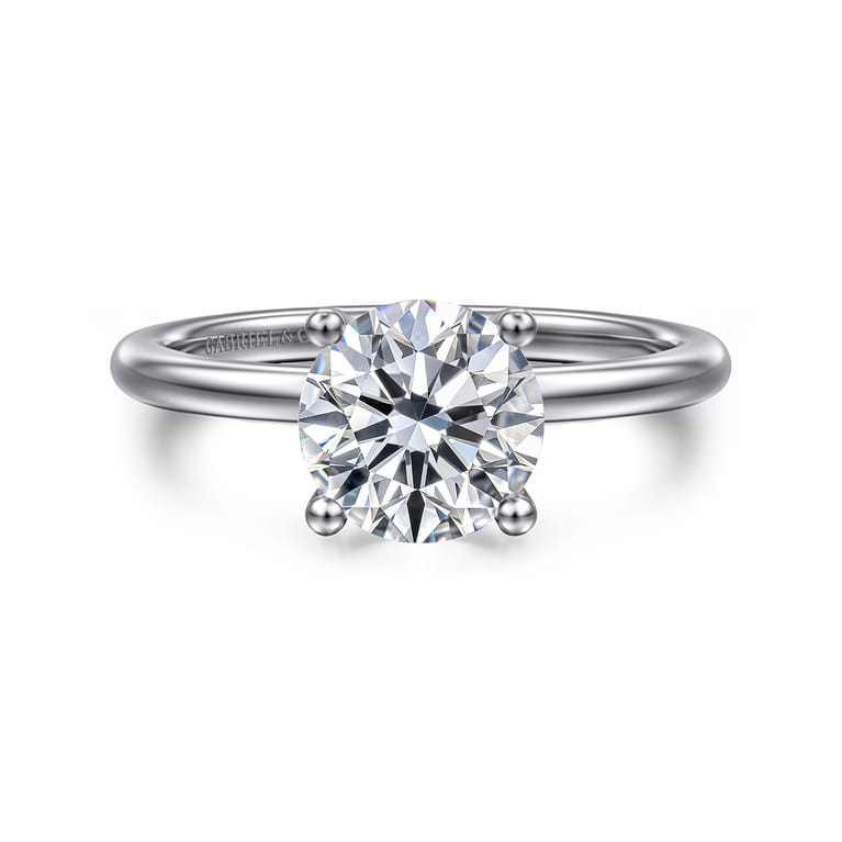 Ady - 14K White Gold Hidden Halo Round Diamond Engagement Ring - 0.05 ct - Shot 1