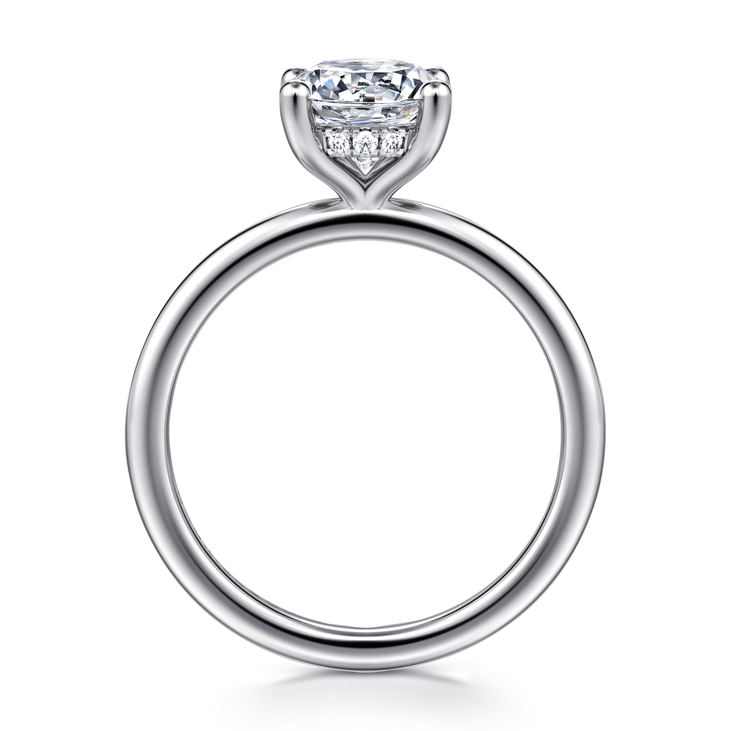 Ady - 14K White Gold Hidden Halo Round Diamond Engagement Ring - 0.05 ct - Shot 2