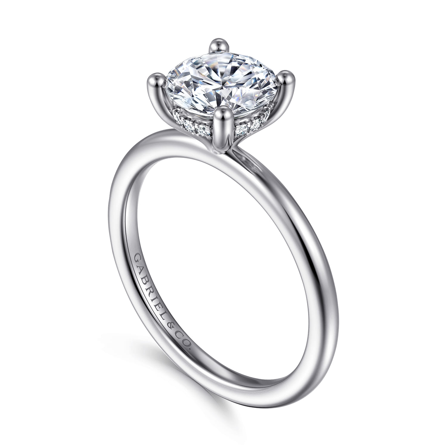 Ady - 14K White Gold Hidden Halo Round Diamond Engagement Ring - 0.05 ct - Shot 3