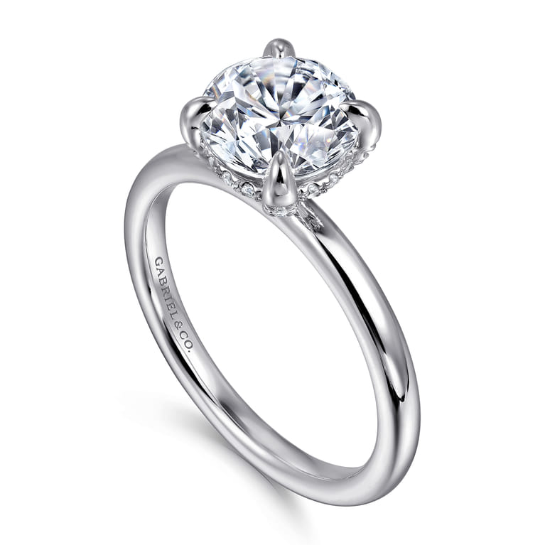 Daniele - 14K White Gold Round Solitaire Diamond Engagement Ring - 0.14 ct - Shot 3