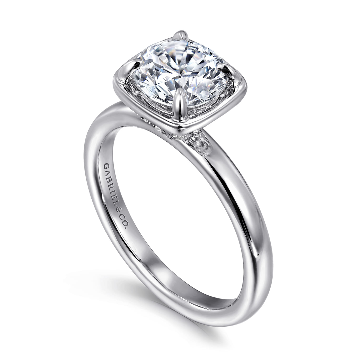 Deedie - 14K White Gold Bezel Prong Round Diamond Engagement Ring - 0.13 ct - Shot 3