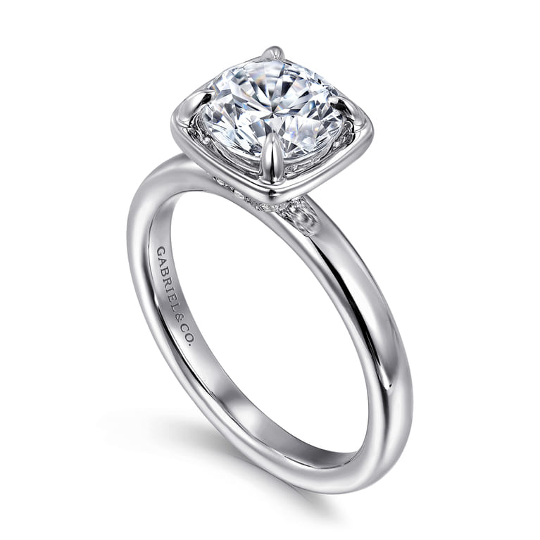 Deedie - 14K White Gold Bezel Prong Round Diamond Engagement Ring - 0.13 ct - Shot 3