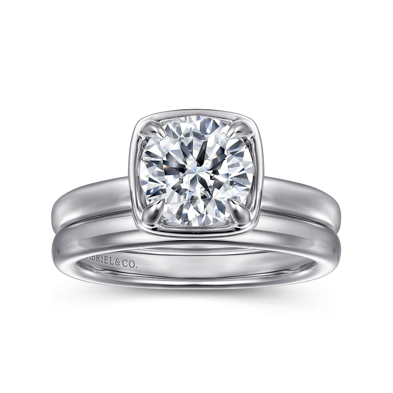 Deedie - 14K White Gold Bezel Prong Round Diamond Engagement Ring - 0.13 ct - Shot 4