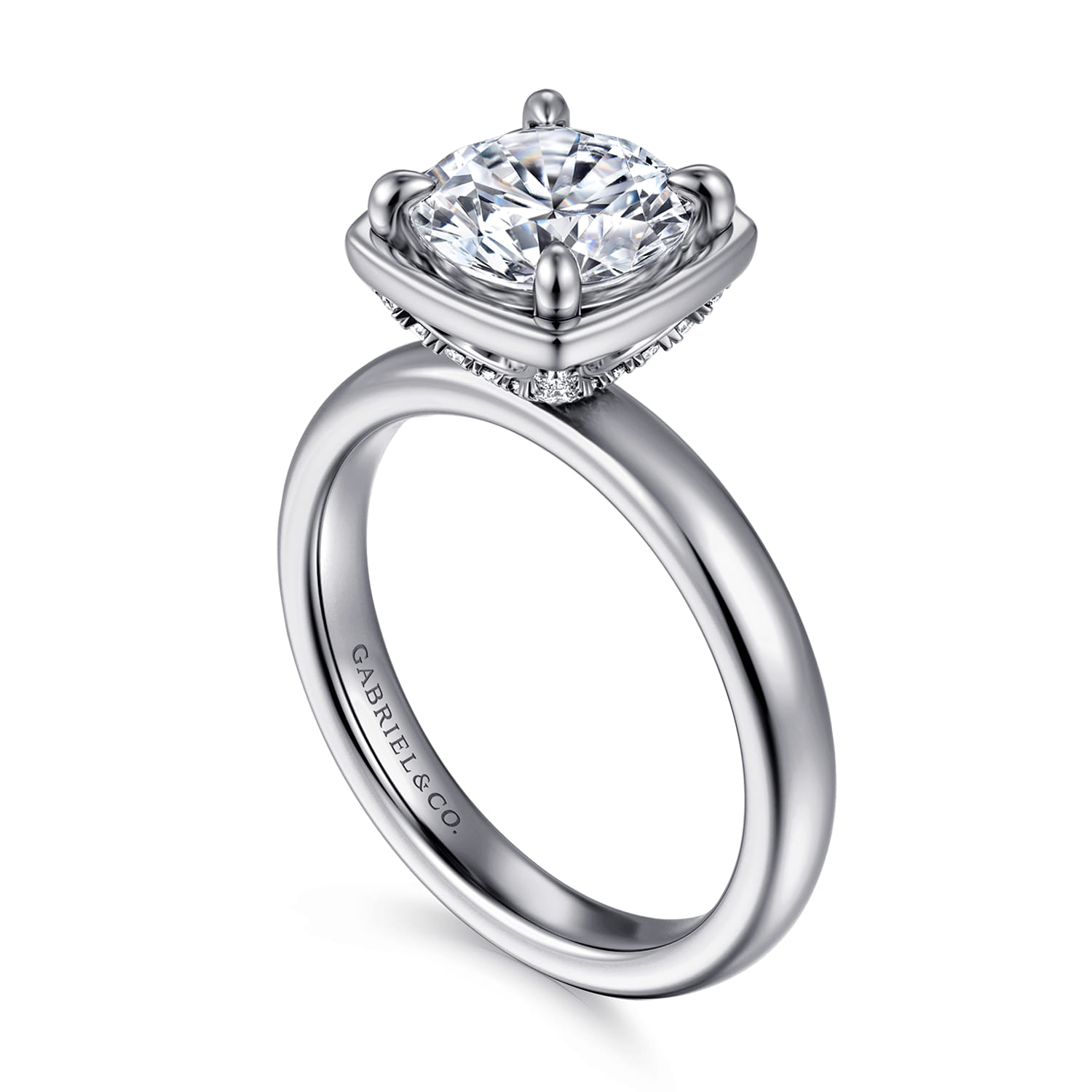 Deedie - 14K White Gold Bezel Prong Round Diamond Engagement Ring - 0.15 ct - Shot 3