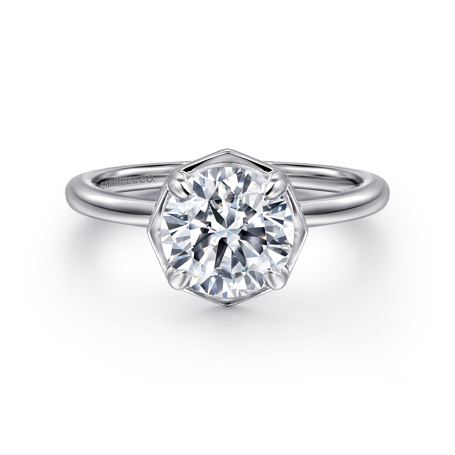 Cassi - 14K White Gold Bezel Prong Round Diamond Engagement Ring - 0.06 ct - Shot 1