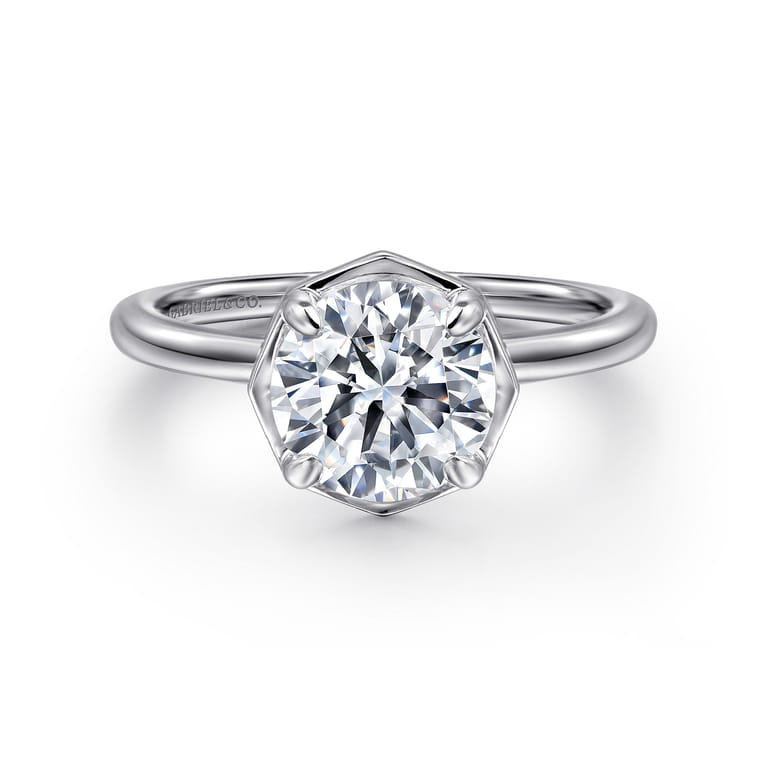 Cassi - 14K White Gold Bezel Prong Round Diamond Engagement Ring - 0.06 ct - Shot 1