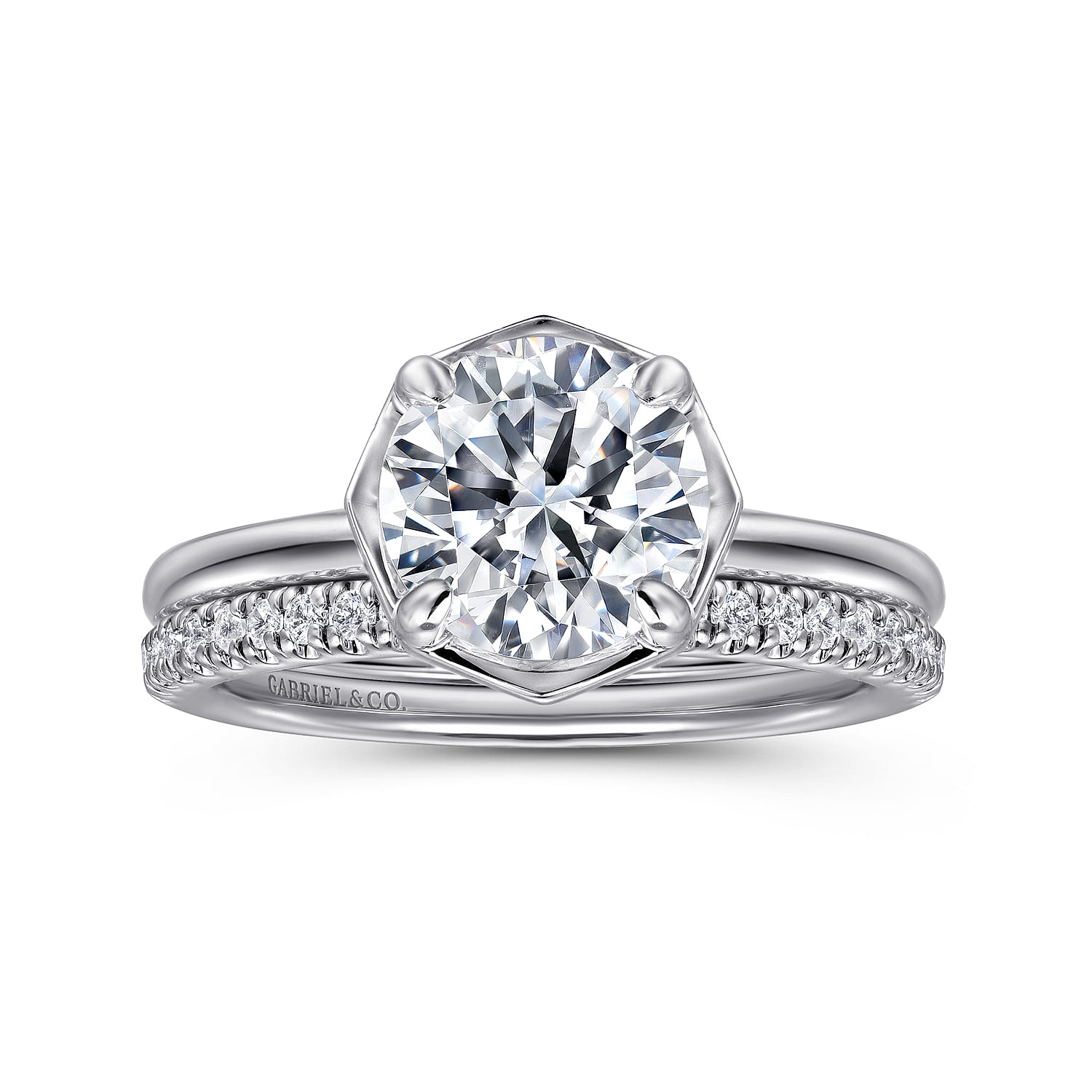 Cassi - 14K White Gold Bezel Prong Round Diamond Engagement Ring - 0.06 ct - Shot 4