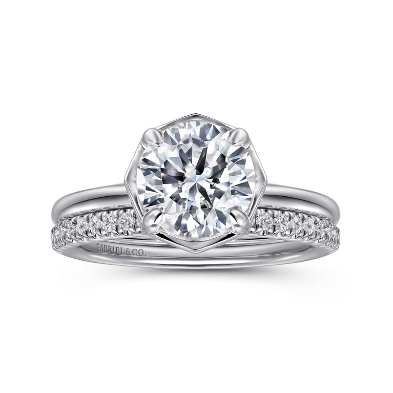 Cassi - 14K White Gold Bezel Prong Round Diamond Engagement Ring - 0.06 ct - Shot 4