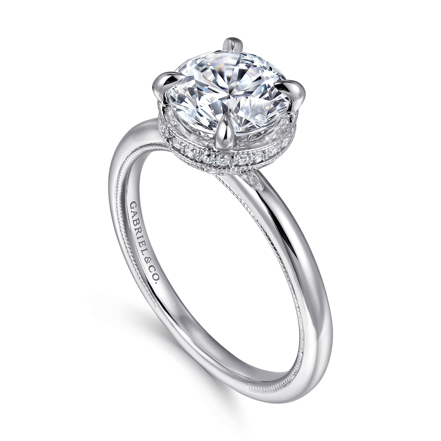 Catallina - 14K White Gold Bezel Prong Round Diamond Engagement Ring - 0.17 ct - Shot 3