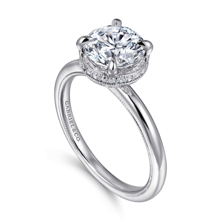 Catallina - 14K White Gold Bezel Prong Round Diamond Engagement Ring - 0.17 ct - Shot 3