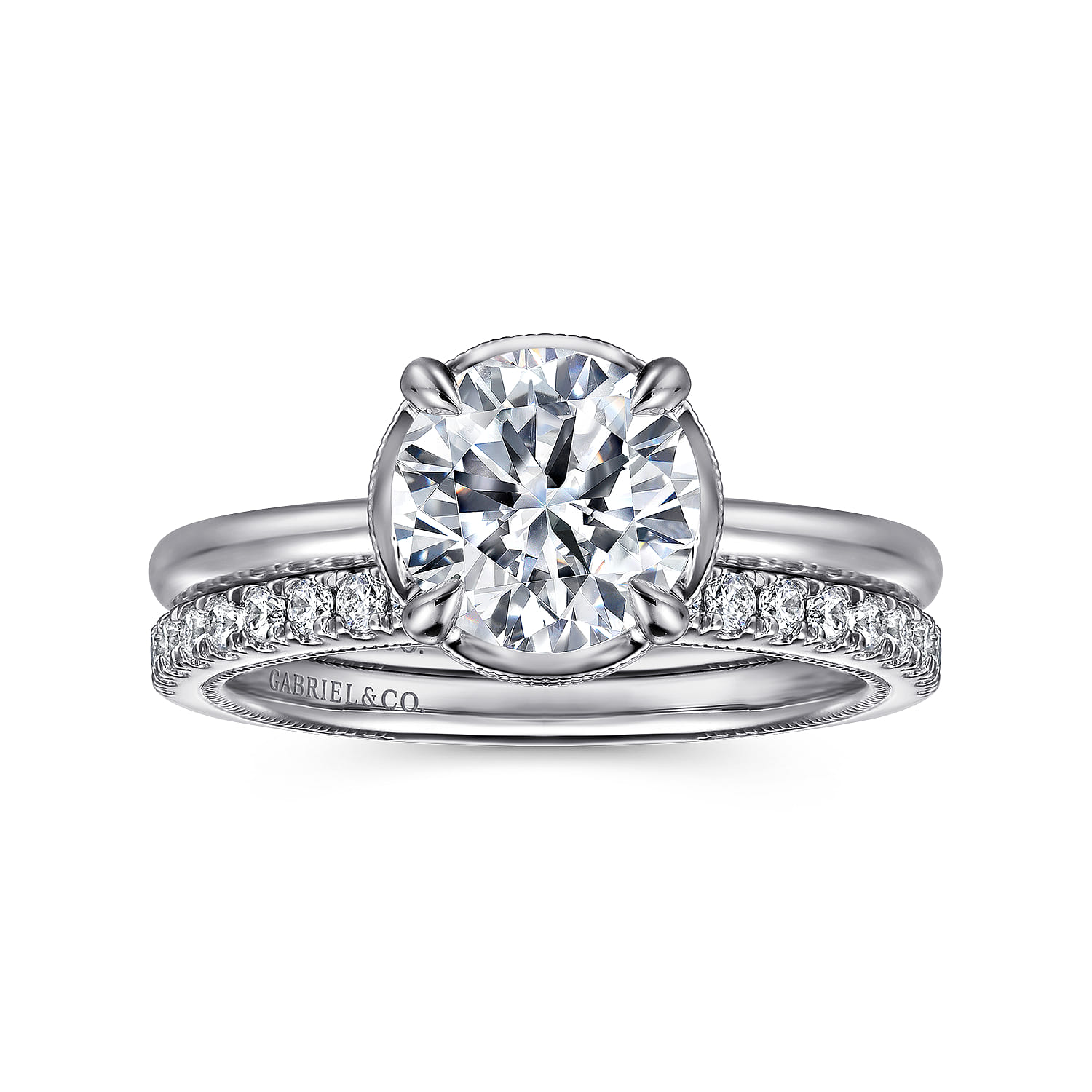 Catallina - 14K White Gold Bezel Prong Round Diamond Engagement Ring - 0.17 ct - Shot 4