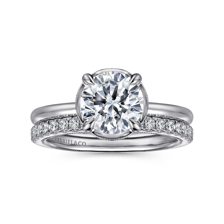 Catallina - 14K White Gold Bezel Prong Round Diamond Engagement Ring - 0.17 ct - Shot 4