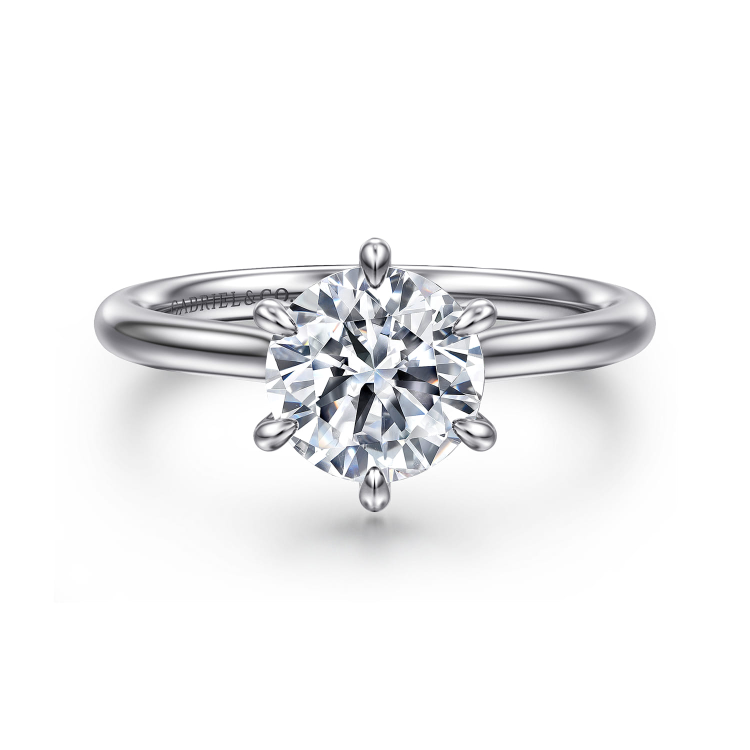 Aure - 14K White Gold 6 Prong Round Solitaire Diamond Engagement Ring - 0.05 ct - Shot 1