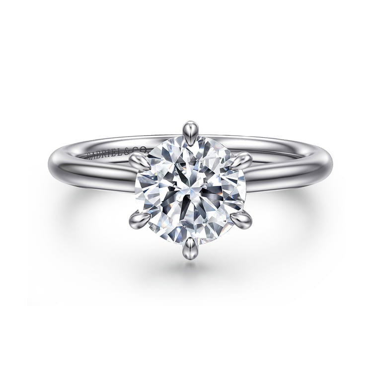 Aure - 14K White Gold 6 Prong Round Solitaire Diamond Engagement Ring - 0.05 ct - Shot 1