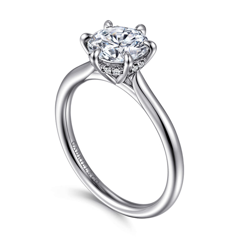 Aure - 14K White Gold 6 Prong Round Solitaire Diamond Engagement Ring - 0.05 ct - Shot 3