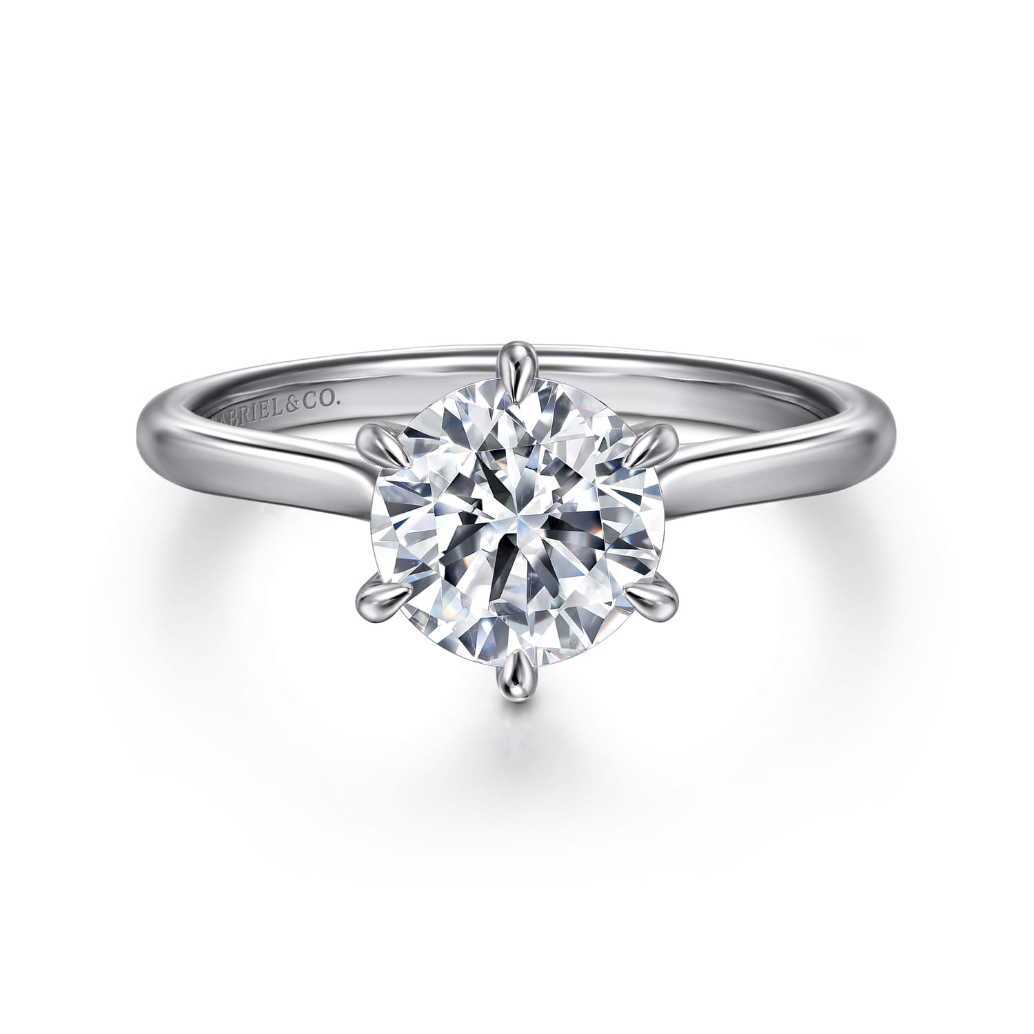 Aure - 14K White Gold 6 Prong Round Solitaire Diamond Engagement Ring - 0.05 ct - Shot 1