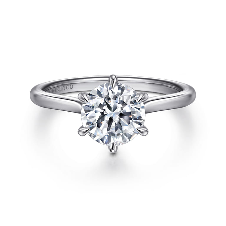 Aure - 14K White Gold 6 Prong Round Solitaire Diamond Engagement Ring - 0.05 ct - Shot 1