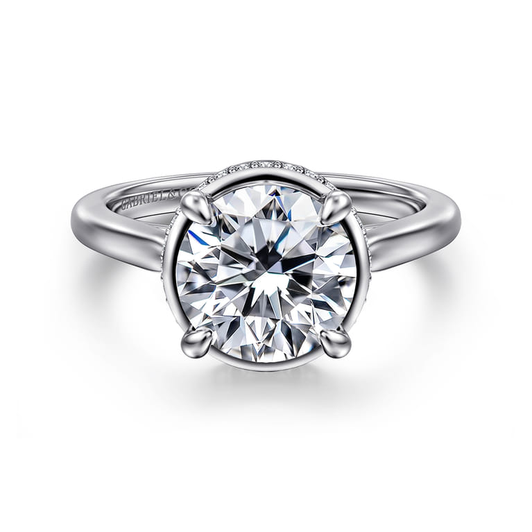Reece - 14K White Gold Round Bezel Prong Diamond Engagement Ring - 0.11 ct - Shot 1