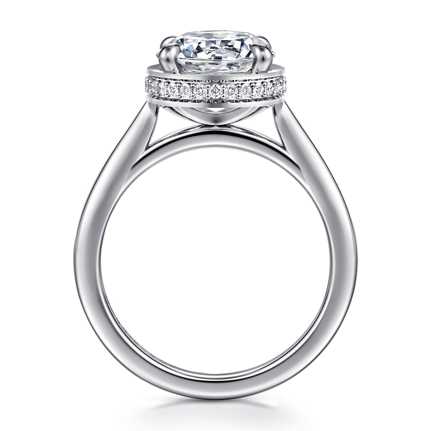 Reece - 14K White Gold Round Bezel Prong Diamond Engagement Ring - 0.11 ct - Shot 2