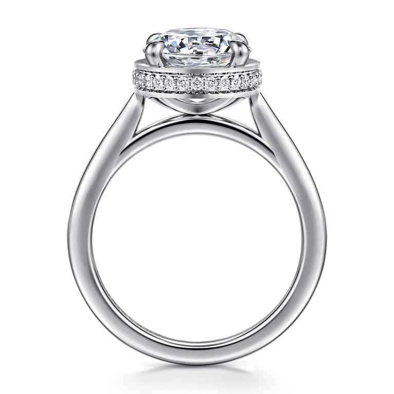 Reece - 14K White Gold Round Bezel Prong Diamond Engagement Ring - 0.11 ct - Shot 2