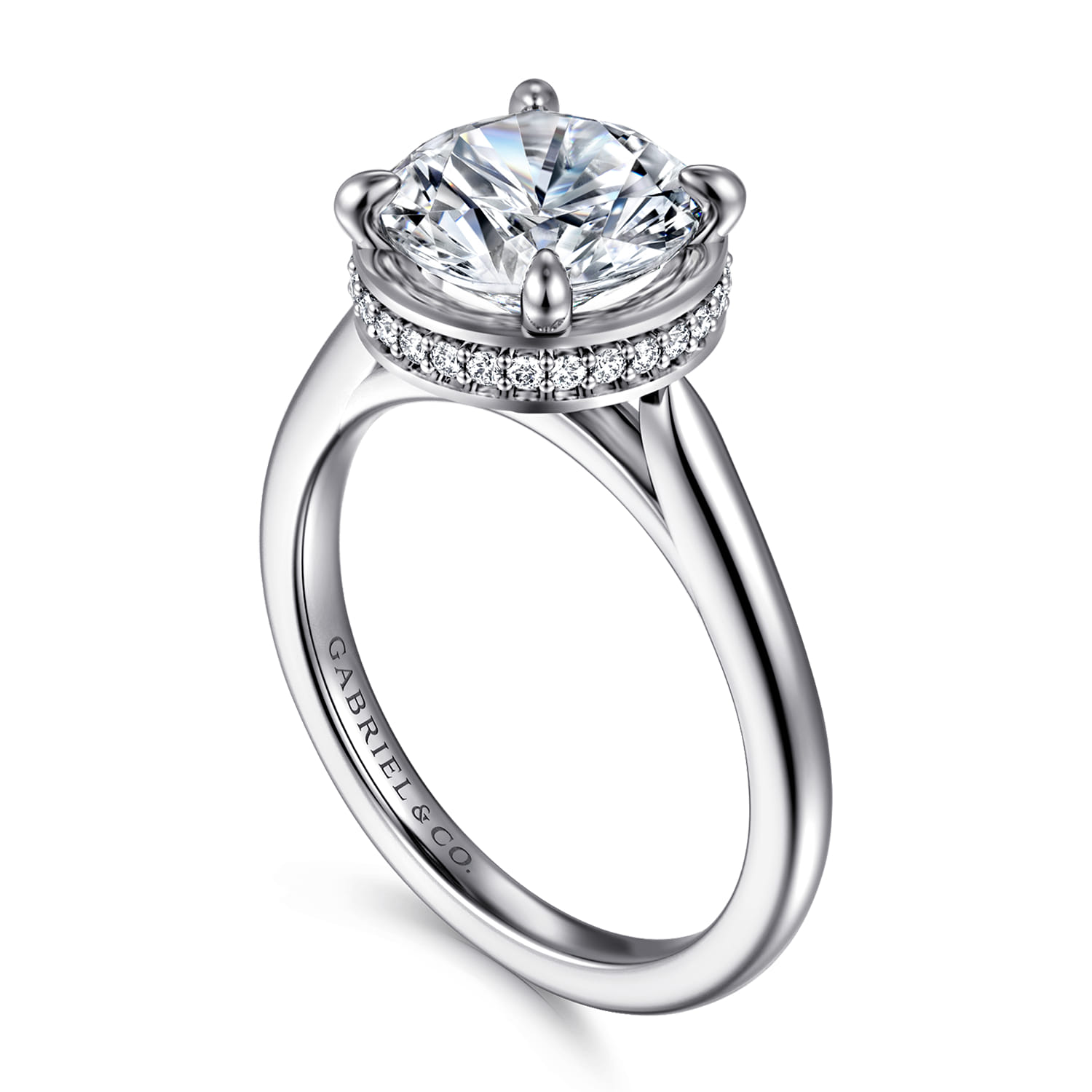 Reece - 14K White Gold Round Bezel Prong Diamond Engagement Ring - 0.11 ct - Shot 3