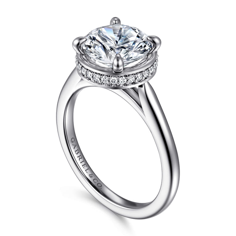 Reece - 14K White Gold Round Bezel Prong Diamond Engagement Ring - 0.11 ct - Shot 3