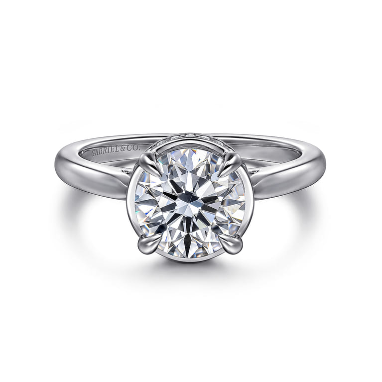 Reece - 14K White Gold Round Bezel Prong Diamond Engagement Ring - 0.1 ct - Shot 1