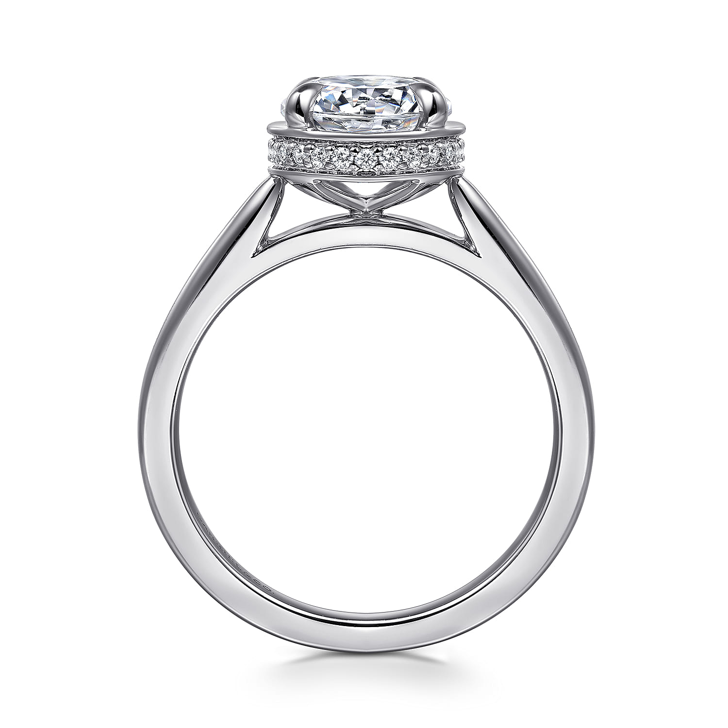 Reece - 14K White Gold Round Bezel Prong Diamond Engagement Ring - 0.1 ct - Shot 2