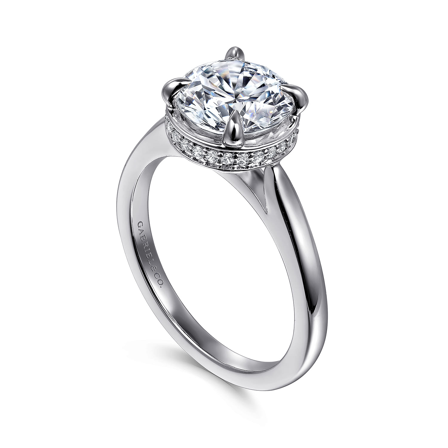 Reece - 14K White Gold Round Bezel Prong Diamond Engagement Ring - 0.1 ct - Shot 3