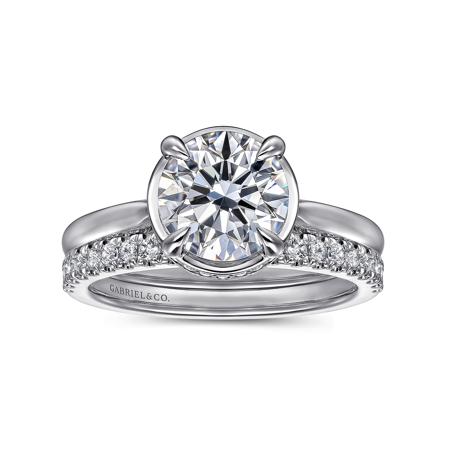 Reece - 14K White Gold Round Bezel Prong Diamond Engagement Ring - 0.1 ct - Shot 4