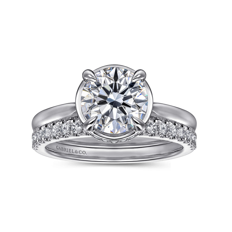 Reece - 14K White Gold Round Bezel Prong Diamond Engagement Ring - 0.1 ct - Shot 4