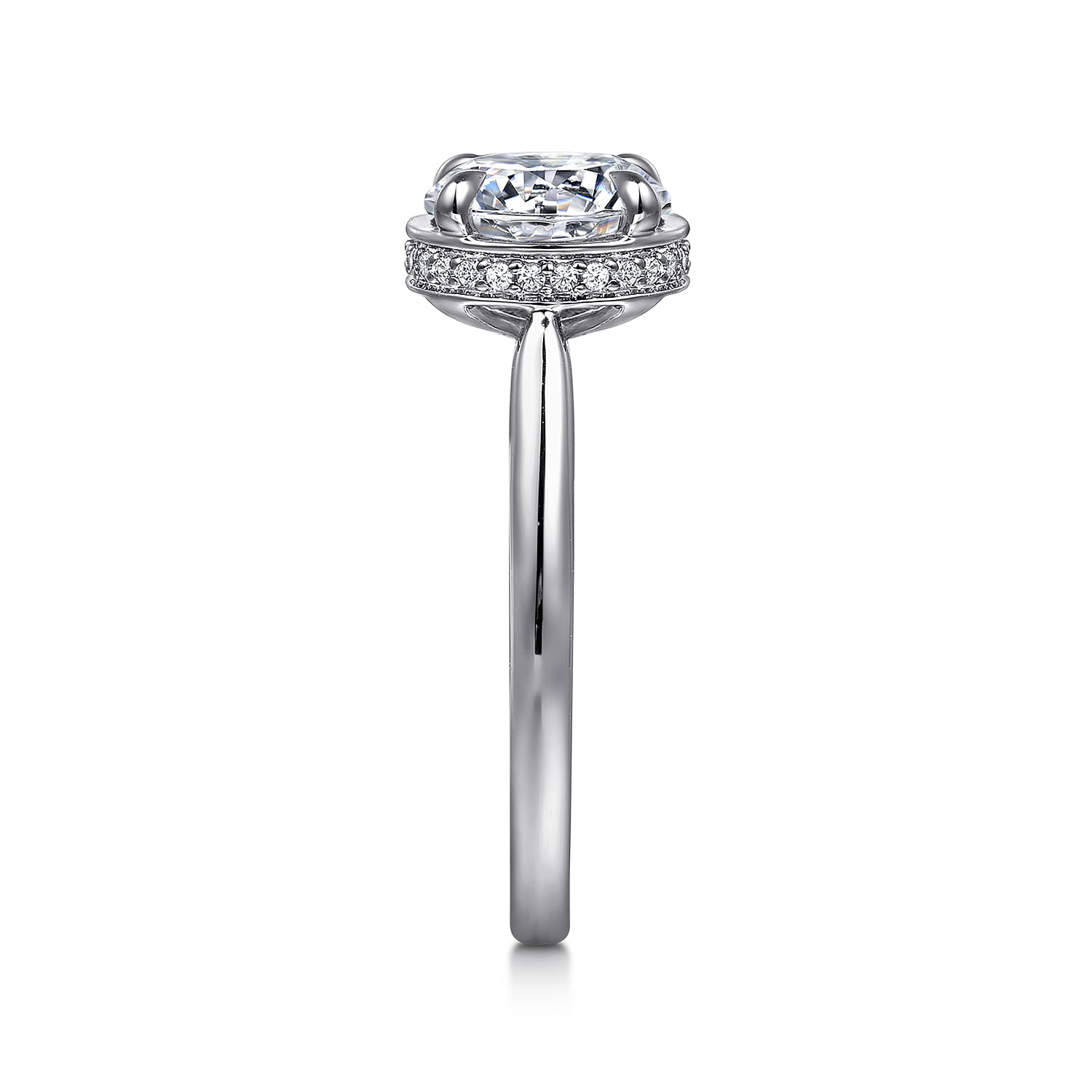 Reece - 14K White Gold Round Bezel Prong Diamond Engagement Ring - 0.1 ct - Shot 5