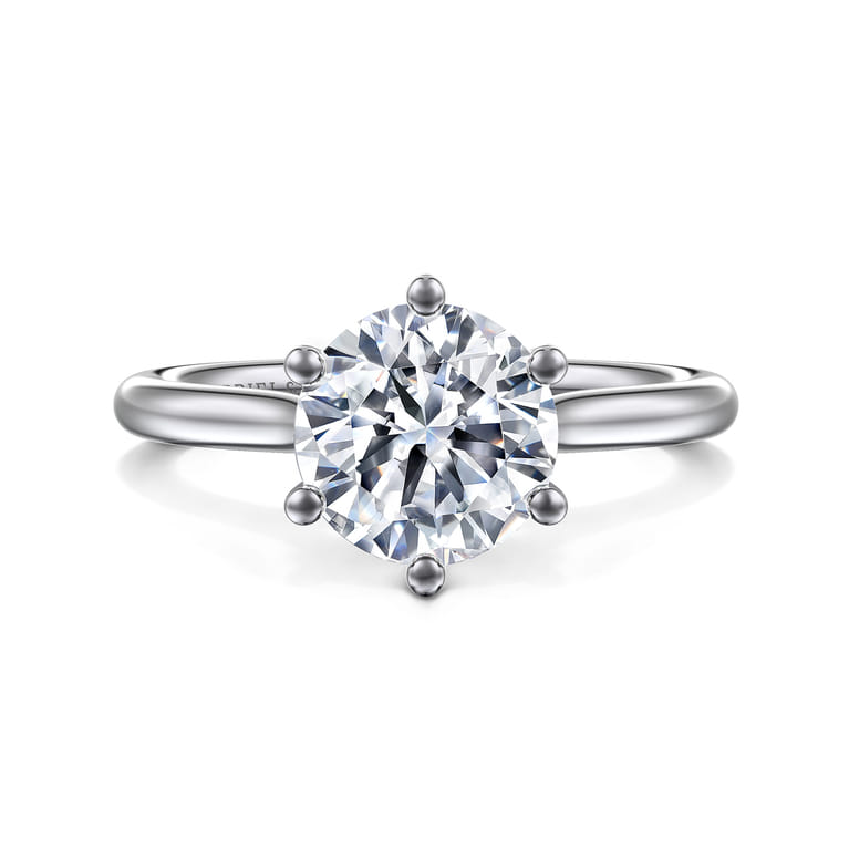Aviva - 14K White Gold 6 Prong Round Solitaire Diamond Engagement Ring - 0.05 ct - Shot 1