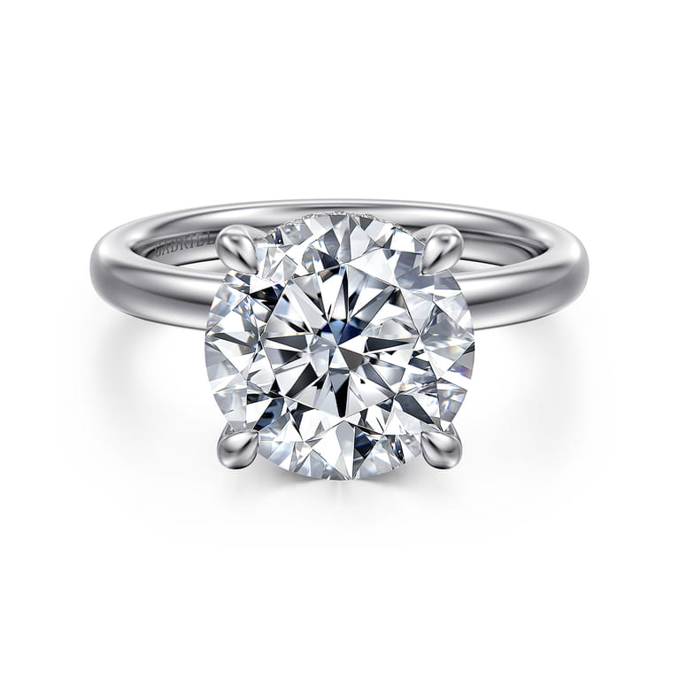 Lua - 14K White Gold Hidden Halo Round Diamond Engagement Ring - 0.08 ct - Shot 1