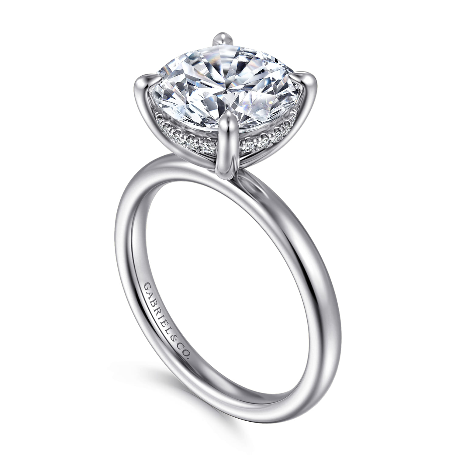 Lua - 14K White Gold Hidden Halo Round Diamond Engagement Ring - 0.08 ct - Shot 3