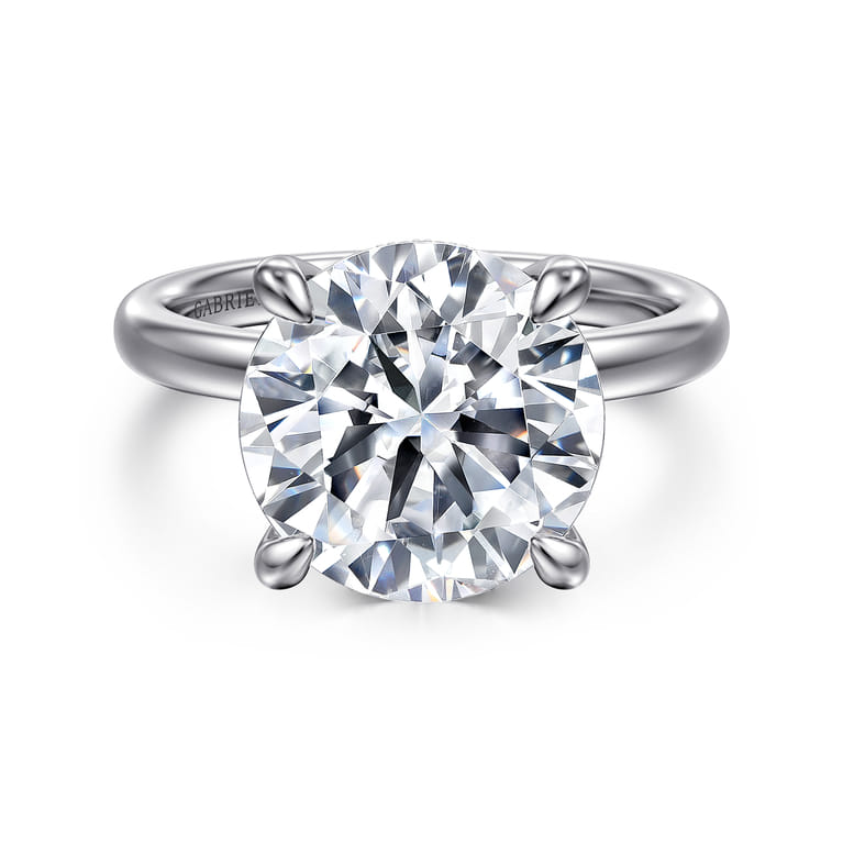 Lua - 14K White Gold Hidden Halo Round Diamond Engagement Ring - 0.09 ct - Shot 1