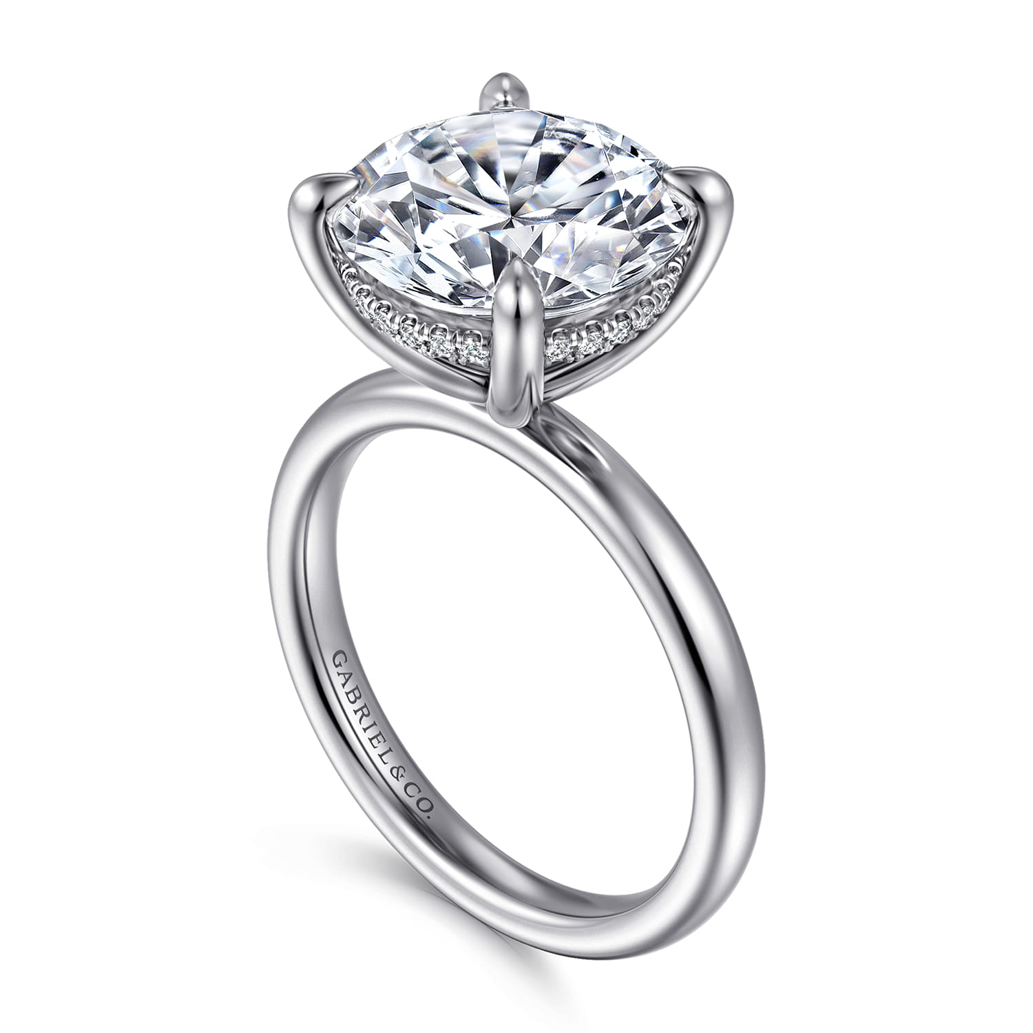 Lua - 14K White Gold Hidden Halo Round Diamond Engagement Ring - 0.09 ct - Shot 3