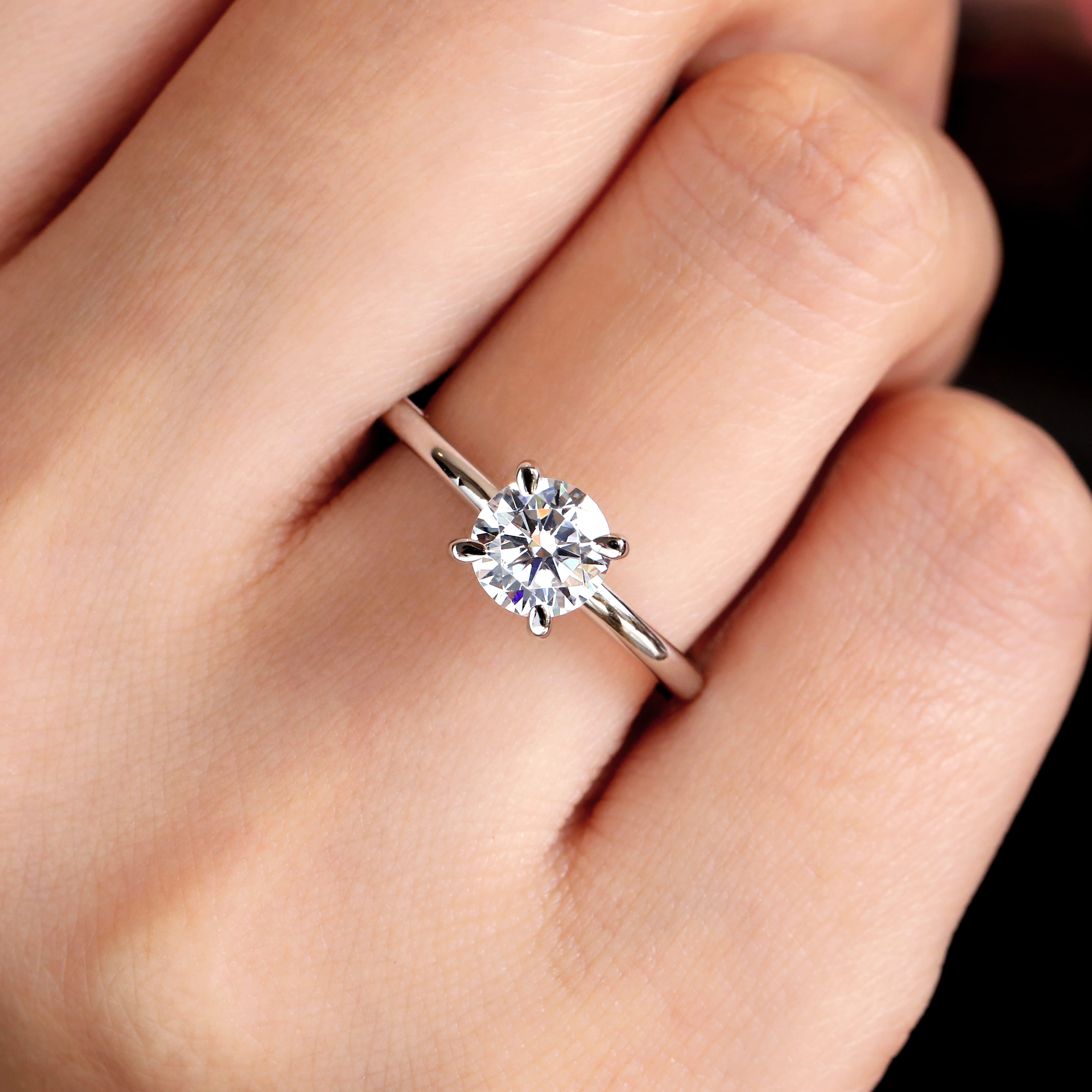 Ali - 14K White Gold Round Diamond Engagement Ring - Shot 6